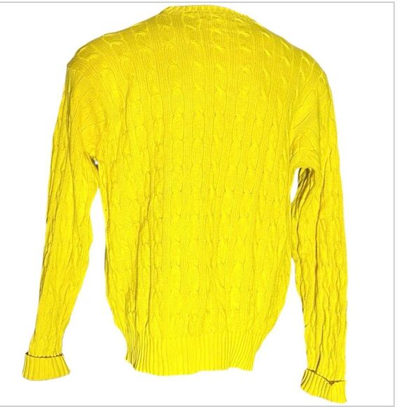 Polo Golf Ralph Lauren Cable Knit Yellow Ling Sleeve Logo On Chest - Picture 3 of 6